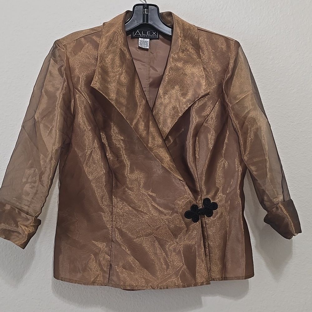ALEX EVENINGS‎ goldenn Brown, Sheer Formal Dress Jacket, Size L